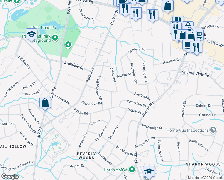 map of restaurants, bars, coffee shops, grocery stores, and more near 3764 Stokes Avenue in Charlotte
