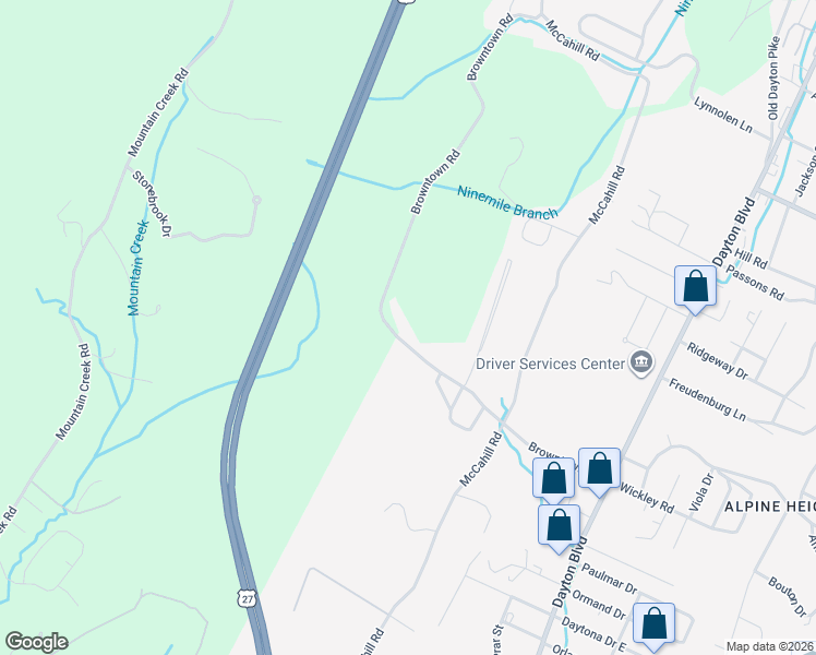 map of restaurants, bars, coffee shops, grocery stores, and more near 4970 Browntown Road in Chattanooga