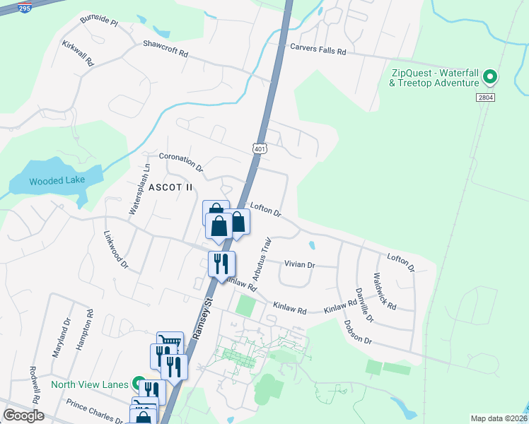 map of restaurants, bars, coffee shops, grocery stores, and more near 200 Lofton Drive in Fayetteville