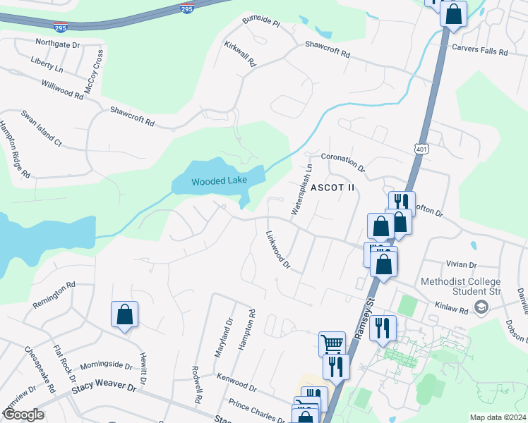map of restaurants, bars, coffee shops, grocery stores, and more near 6201 Falkland Court in Fayetteville