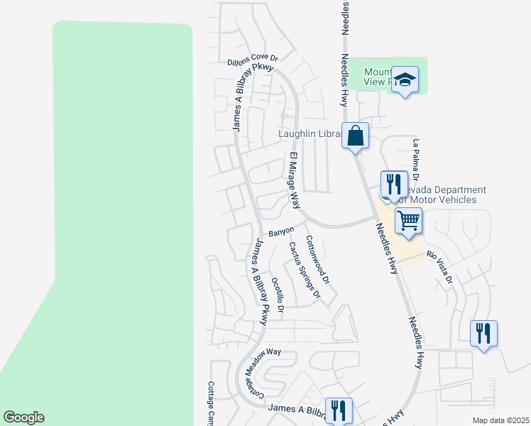map of restaurants, bars, coffee shops, grocery stores, and more near 2223 Aspen Mirror Way in Laughlin