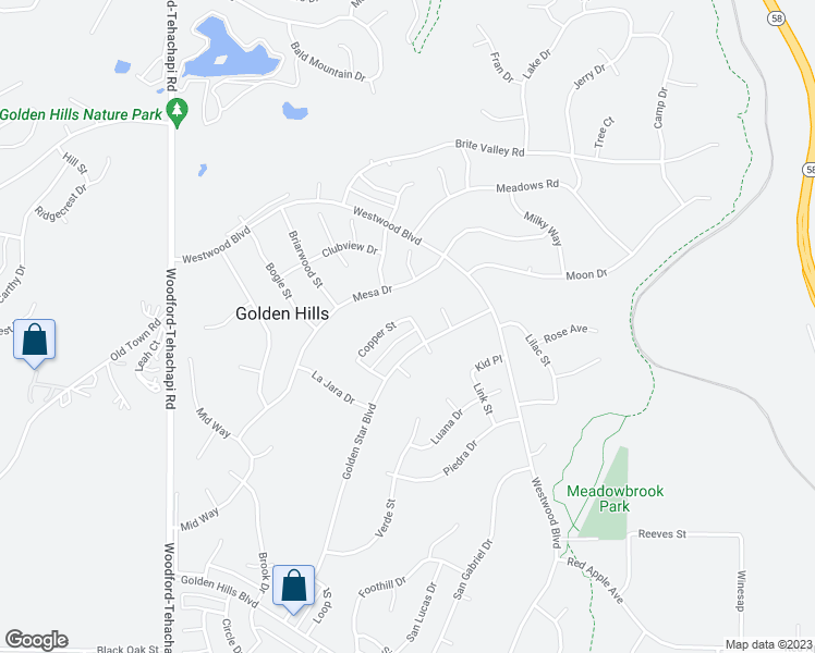 map of restaurants, bars, coffee shops, grocery stores, and more near 22132 Copper Street in Tehachapi