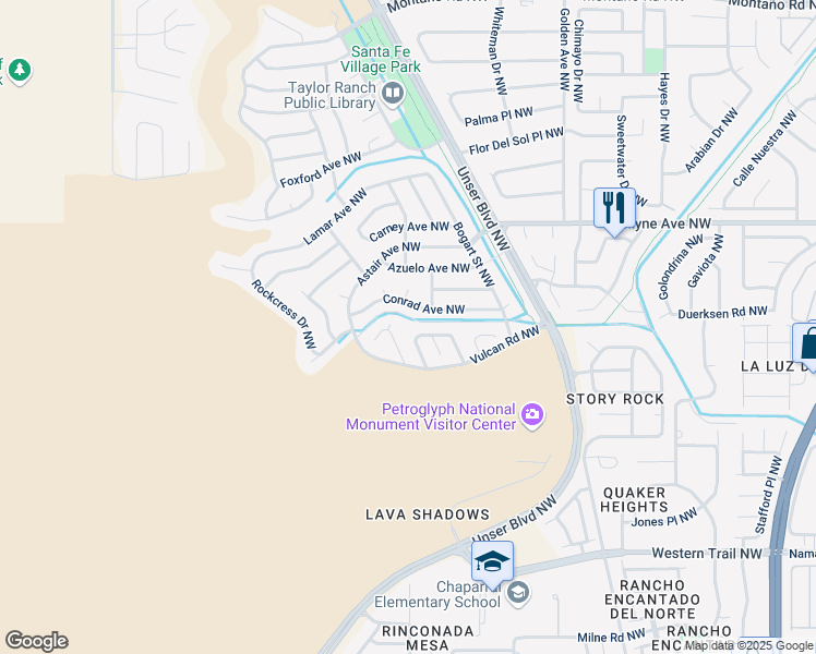 map of restaurants, bars, coffee shops, grocery stores, and more near 6549 Cliffrose Road Northwest in Albuquerque