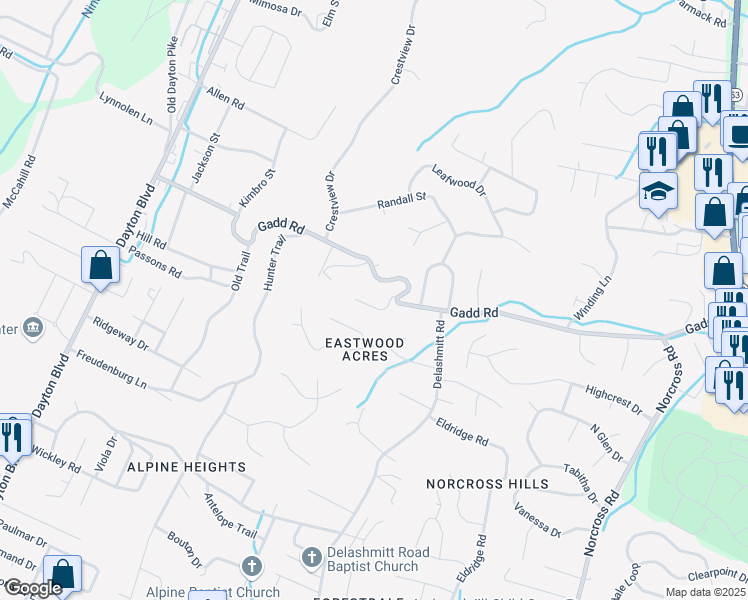 map of restaurants, bars, coffee shops, grocery stores, and more near 513 Royal Crest Drive in Red Bank