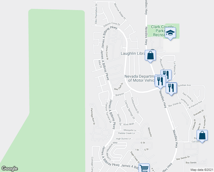 map of restaurants, bars, coffee shops, grocery stores, and more near 2257 Rosa Canyon Dr in Laughlin