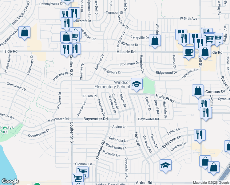 map of restaurants, bars, coffee shops, grocery stores, and more near 7008 Chelsea Drive in Amarillo