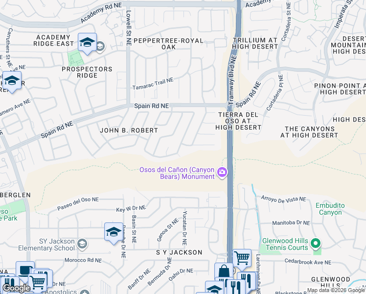 map of restaurants, bars, coffee shops, grocery stores, and more near 12408 Royal Winslow Place Northeast in Albuquerque