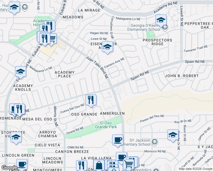 map of restaurants, bars, coffee shops, grocery stores, and more near in Albuquerque