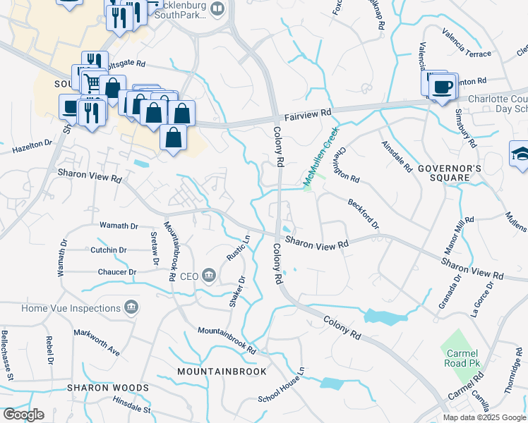 map of restaurants, bars, coffee shops, grocery stores, and more near 3623 Maple Glen Lane in Charlotte
