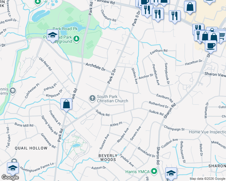 map of restaurants, bars, coffee shops, grocery stores, and more near in Charlotte