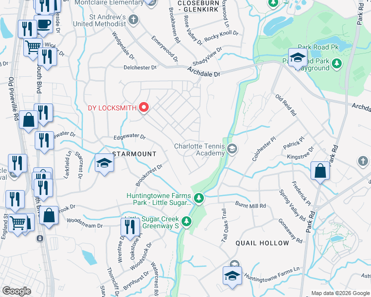 map of restaurants, bars, coffee shops, grocery stores, and more near 2448 Royal York Avenue in Charlotte