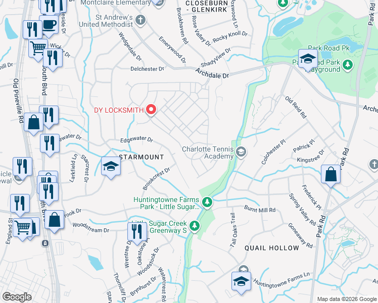 map of restaurants, bars, coffee shops, grocery stores, and more near 2448 Royal York Avenue in Charlotte