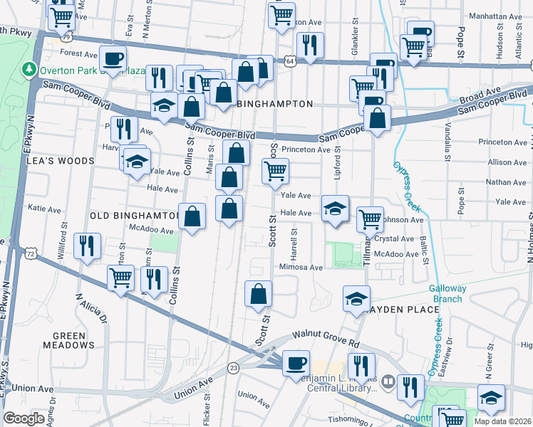 map of restaurants, bars, coffee shops, grocery stores, and more near 354 Scott Street in Memphis