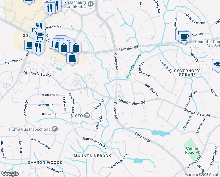 map of restaurants, bars, coffee shops, grocery stores, and more near 3623 Maple Glen Lane in Charlotte