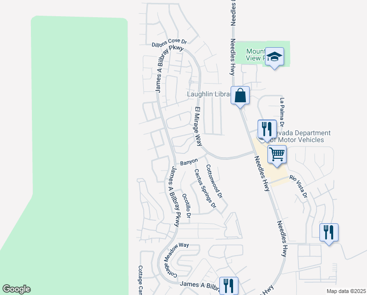map of restaurants, bars, coffee shops, grocery stores, and more near 2223 Aspen Mirror Way in Laughlin