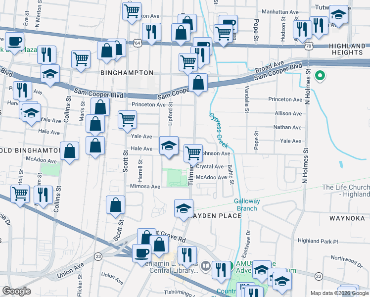 map of restaurants, bars, coffee shops, grocery stores, and more near 2953 Hale Avenue in Memphis