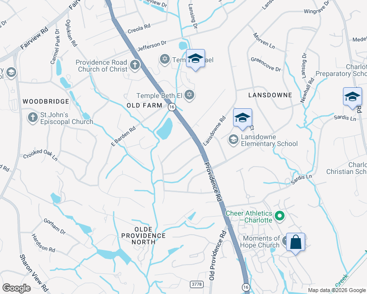 map of restaurants, bars, coffee shops, grocery stores, and more near 1225 Old Farm Road in Charlotte