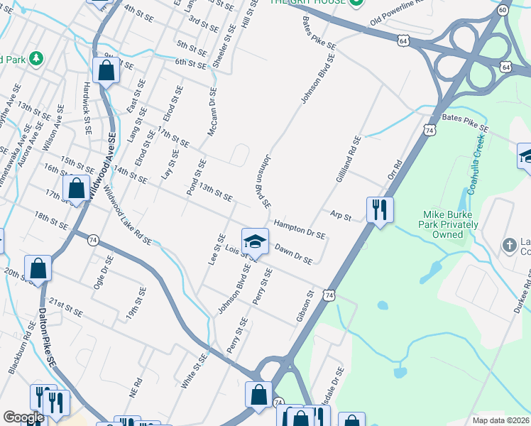 map of restaurants, bars, coffee shops, grocery stores, and more near 1620 13th Street Southeast in Cleveland