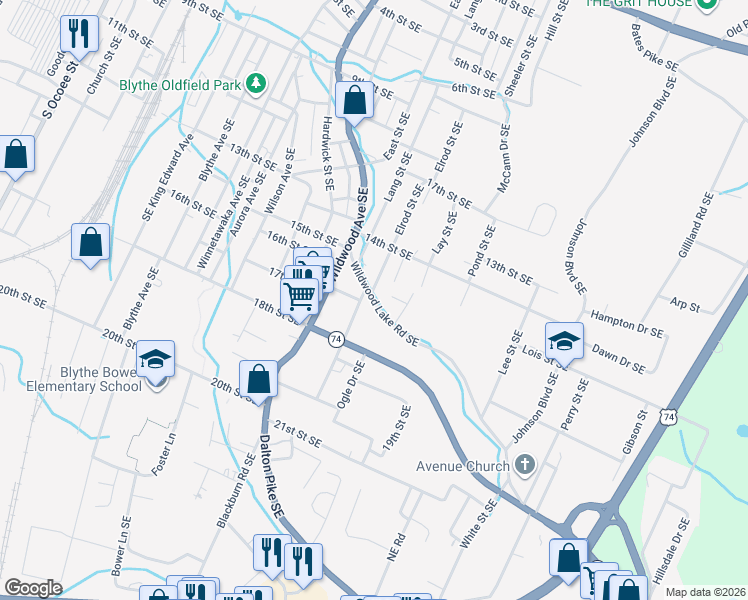 map of restaurants, bars, coffee shops, grocery stores, and more near 1315 Wildwood Lake Road in Cleveland
