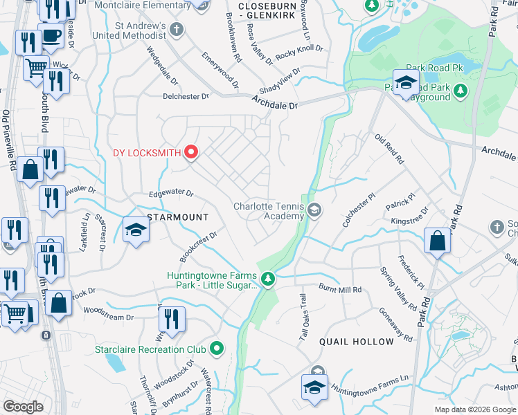 map of restaurants, bars, coffee shops, grocery stores, and more near 2448 Royal York Avenue in Charlotte