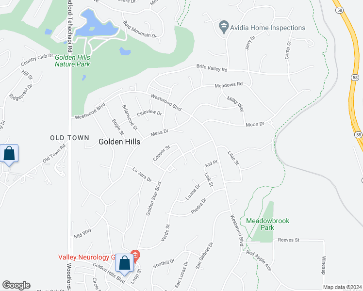 map of restaurants, bars, coffee shops, grocery stores, and more near 22116 Gold Street in Tehachapi