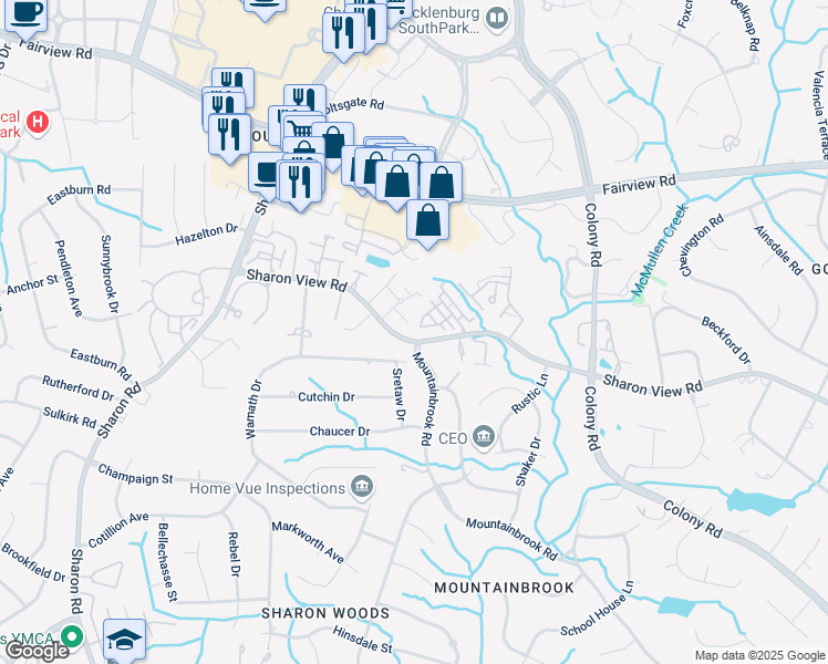 map of restaurants, bars, coffee shops, grocery stores, and more near 3406 Stettler View Road in Charlotte