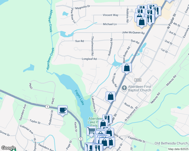 map of restaurants, bars, coffee shops, grocery stores, and more near 610 Thomas Avenue in Aberdeen