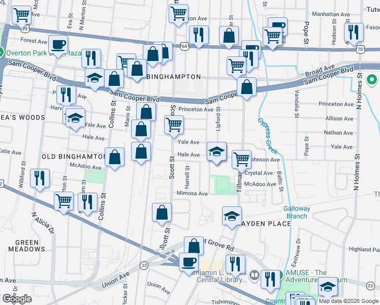 map of restaurants, bars, coffee shops, grocery stores, and more near 2873 Hale Avenue in Memphis