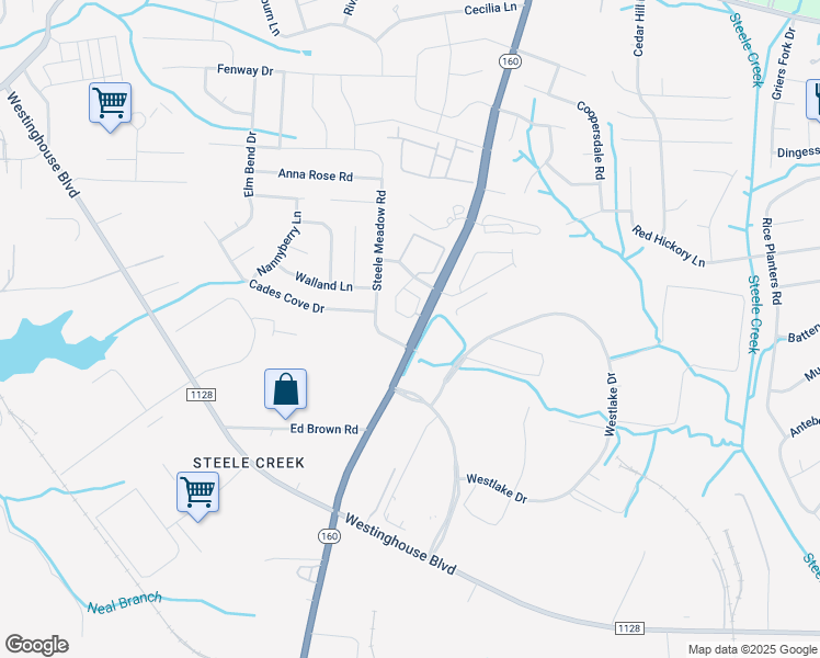 map of restaurants, bars, coffee shops, grocery stores, and more near 11004 Steele Creek Road in Charlotte