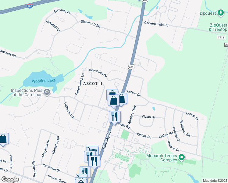 map of restaurants, bars, coffee shops, grocery stores, and more near 142 London Court in Fayetteville