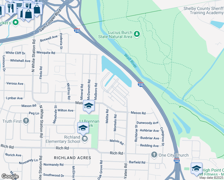map of restaurants, bars, coffee shops, grocery stores, and more near 378 Fountain Crest Drive in Memphis