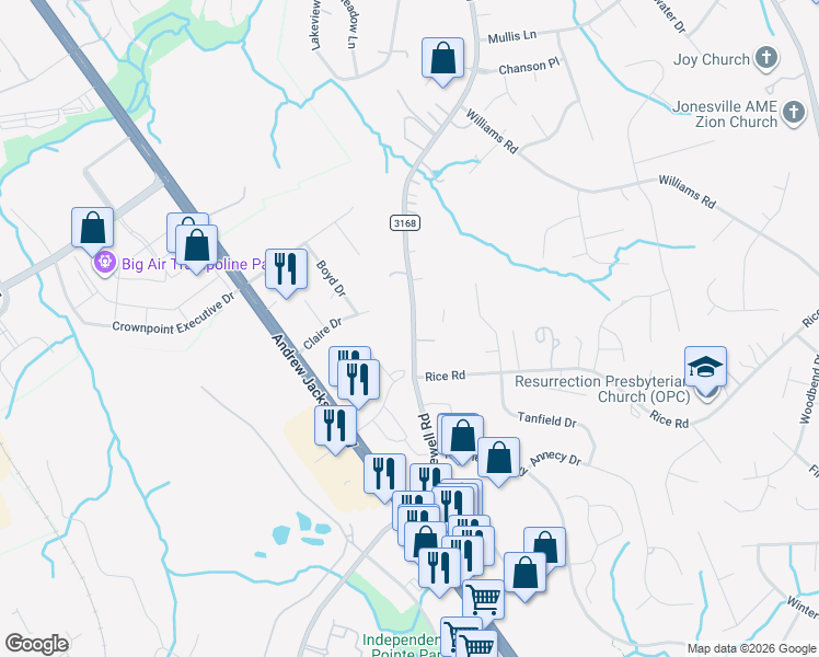 map of restaurants, bars, coffee shops, grocery stores, and more near 1939 Rice Road Extension in Matthews