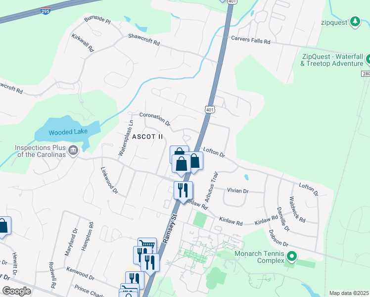 map of restaurants, bars, coffee shops, grocery stores, and more near 142 London Court in Fayetteville