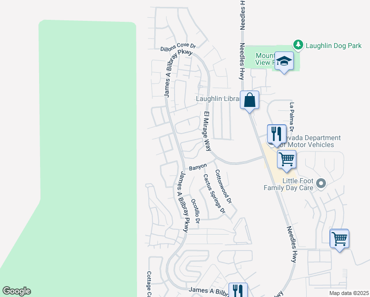 map of restaurants, bars, coffee shops, grocery stores, and more near 2223 Aspen Mirror Way in Laughlin