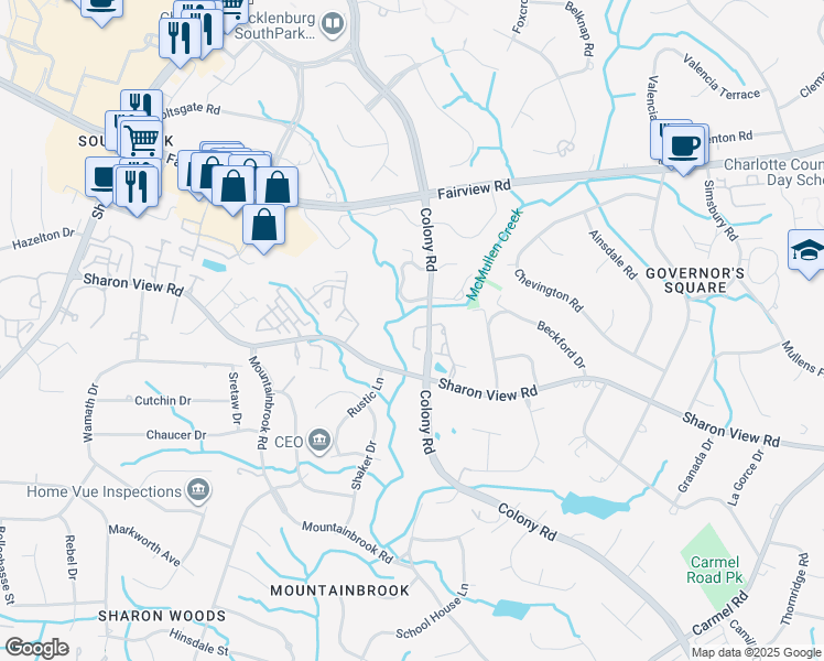 map of restaurants, bars, coffee shops, grocery stores, and more near 3623 Maple Glen Lane in Charlotte