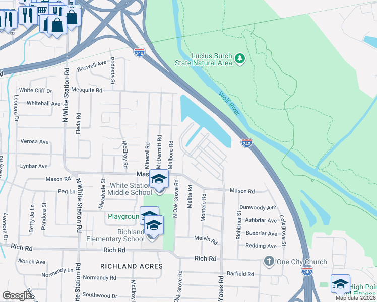 map of restaurants, bars, coffee shops, grocery stores, and more near 409 Fountain Crest Cove in Memphis