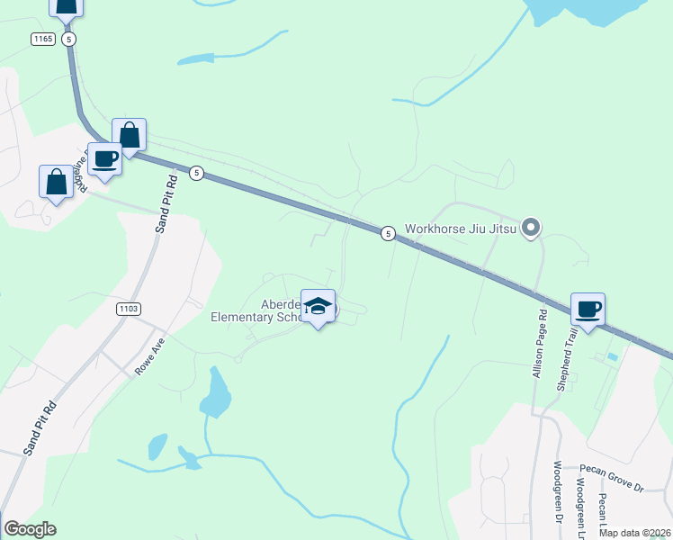 map of restaurants, bars, coffee shops, grocery stores, and more near 2656 North Carolina 5 in Aberdeen