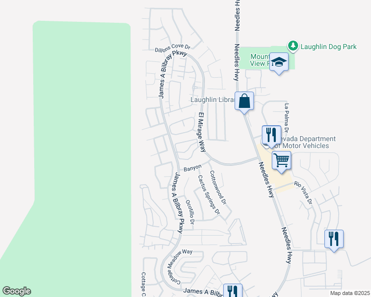 map of restaurants, bars, coffee shops, grocery stores, and more near 2232 Aspen Mirror Way in Laughlin