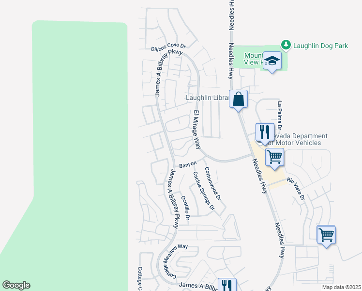 map of restaurants, bars, coffee shops, grocery stores, and more near 2232 Aspen Mirror Way in Laughlin