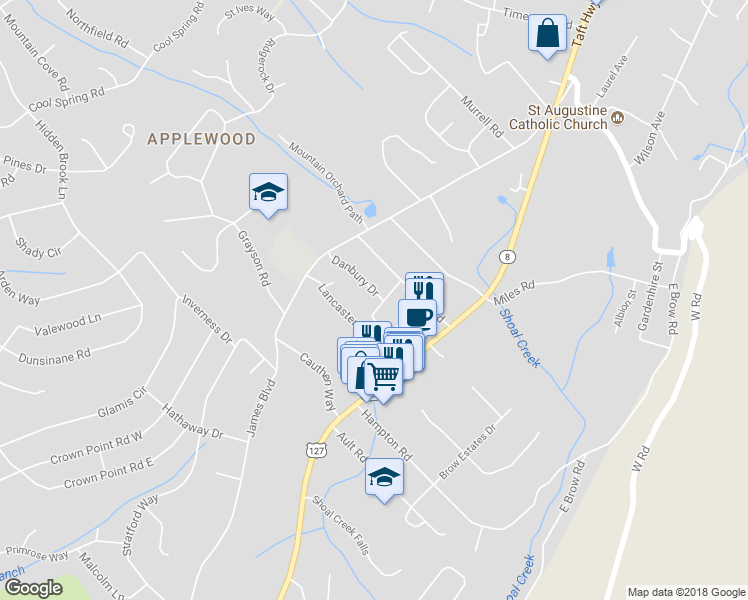 map of restaurants, bars, coffee shops, grocery stores, and more near 700 Danbury Drive in Signal Mountain