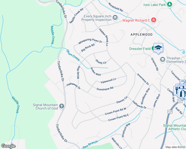 map of restaurants, bars, coffee shops, grocery stores, and more near 900 Valewood Lane in Signal Mountain