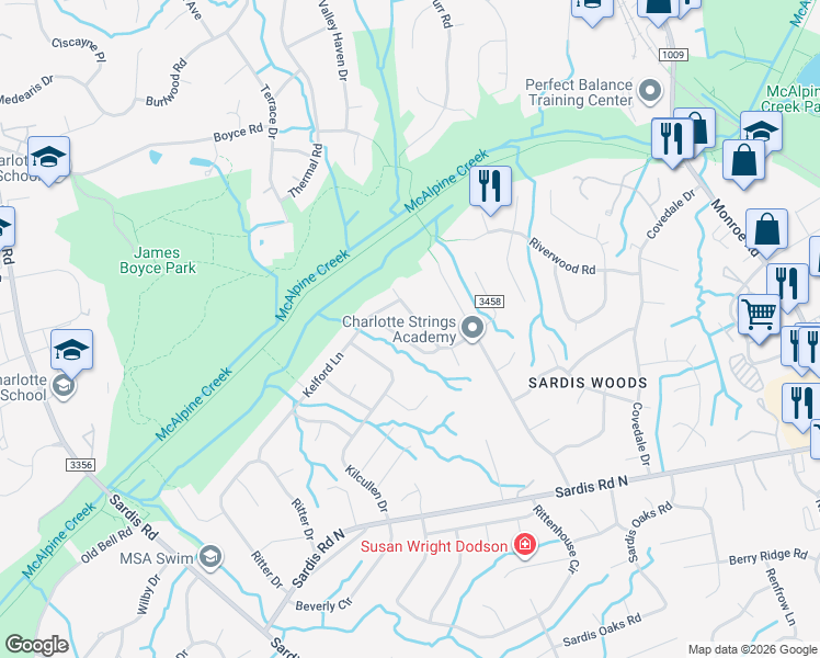 map of restaurants, bars, coffee shops, grocery stores, and more near in Charlotte