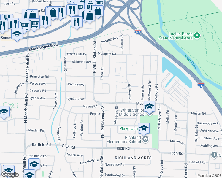 map of restaurants, bars, coffee shops, grocery stores, and more near 394 Rosser Road in Memphis