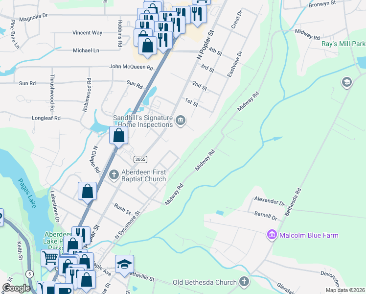map of restaurants, bars, coffee shops, grocery stores, and more near 104 Cedar Avenue in Aberdeen
