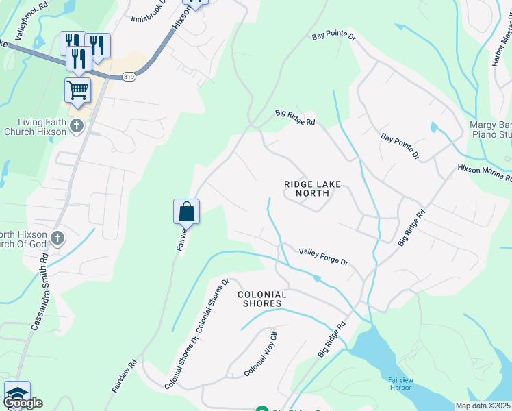 map of restaurants, bars, coffee shops, grocery stores, and more near 1529 Ridge Point Road in Hixson