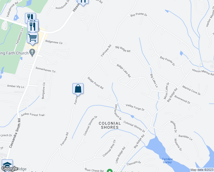 map of restaurants, bars, coffee shops, grocery stores, and more near 1529 Ridge Point Road in Hixson