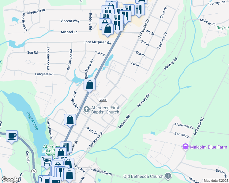 map of restaurants, bars, coffee shops, grocery stores, and more near 908 North Poplar Street in Aberdeen