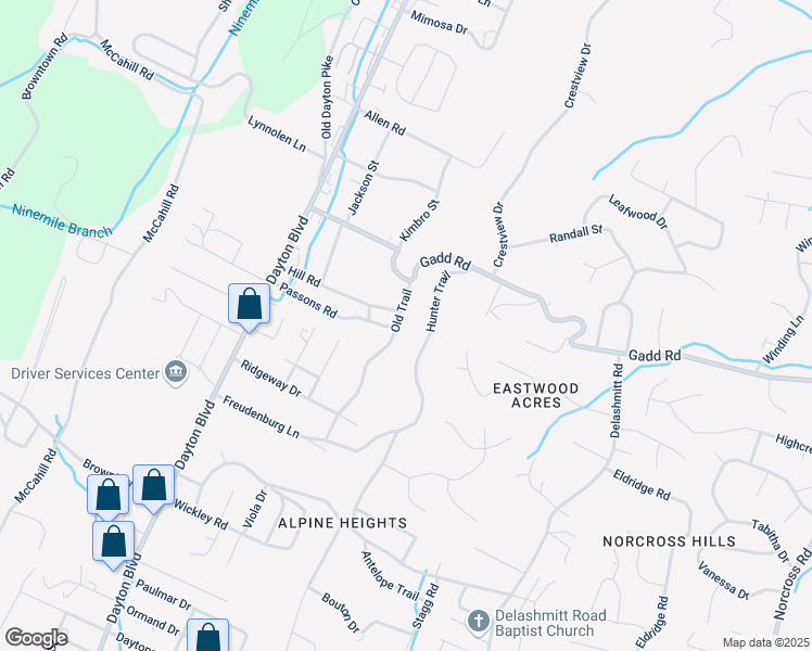 map of restaurants, bars, coffee shops, grocery stores, and more near 5340 Old Trail in Chattanooga