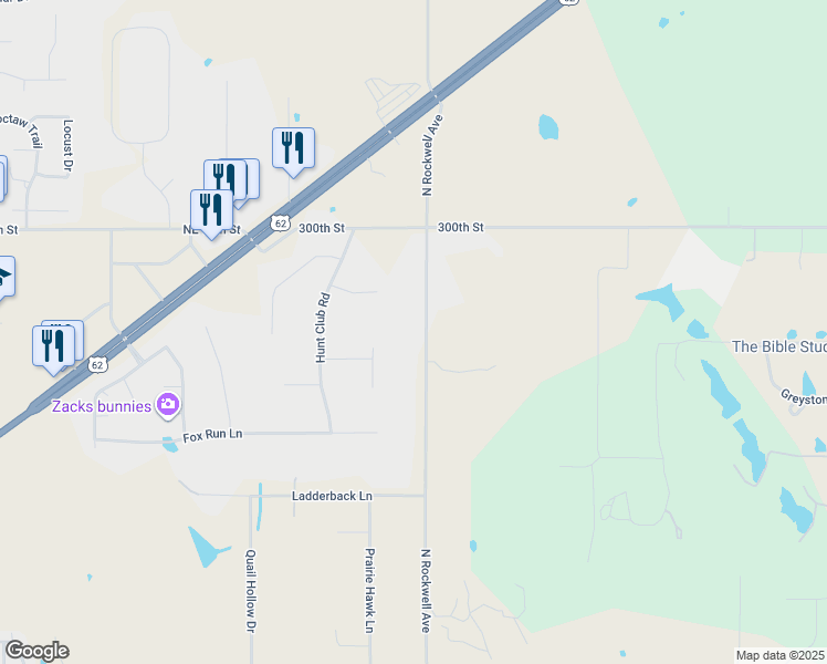 map of restaurants, bars, coffee shops, grocery stores, and more near 610 Silver Fox Court in Blanchard