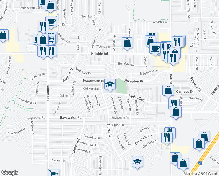 map of restaurants, bars, coffee shops, grocery stores, and more near 6700 Hyde Parkway in Amarillo